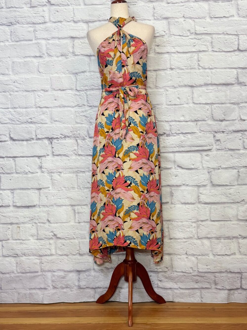 Reiss Electra Floral Leaf Print Halter Dress